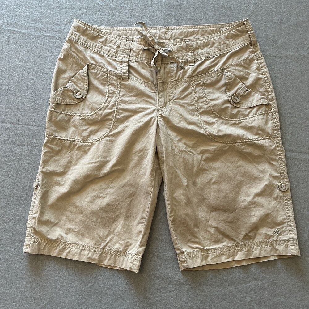 Columbia Hiking Shorts Womens 10 Khaki Roll Tab Outdoor Anytime Bermuda
